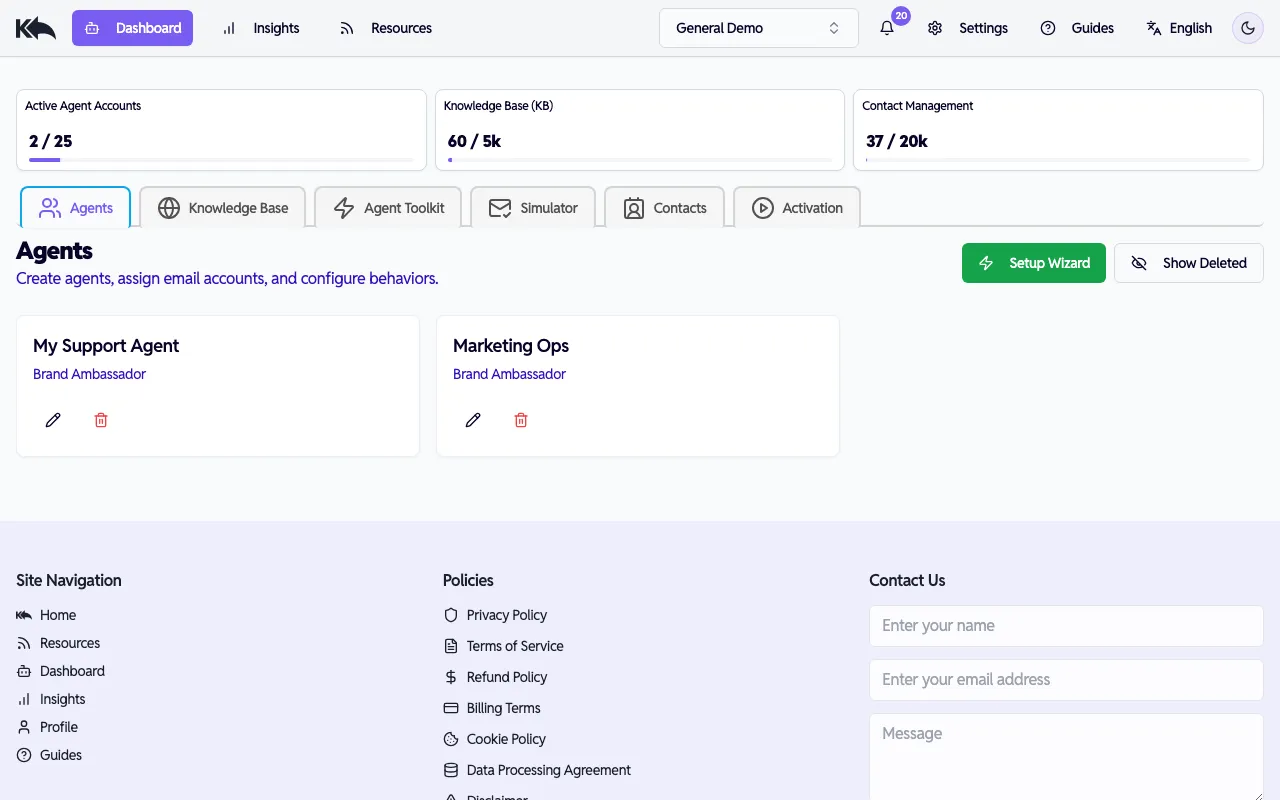 Dashboard with Setup Wizard button