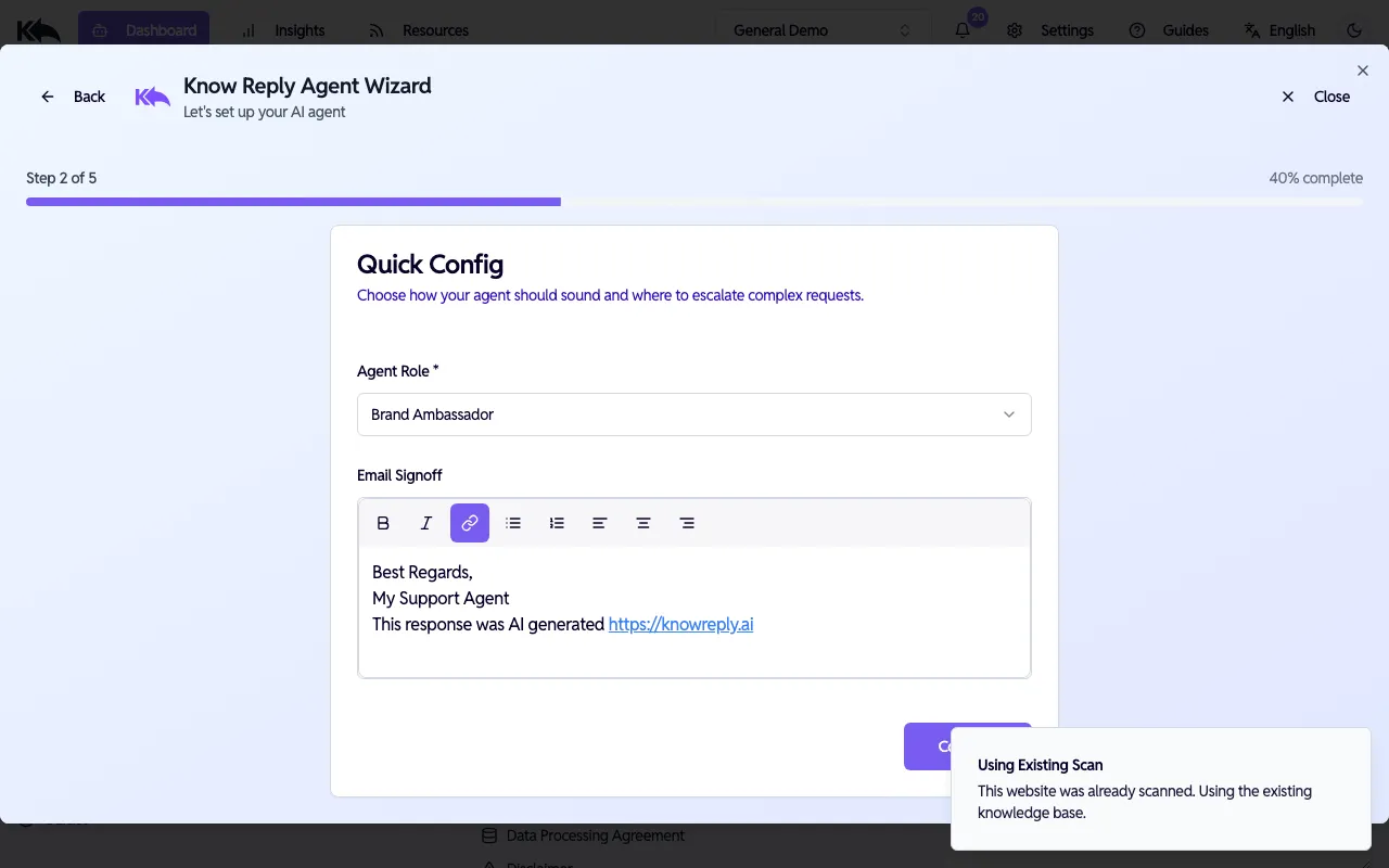 Wizard Step 2 — role and email signoff